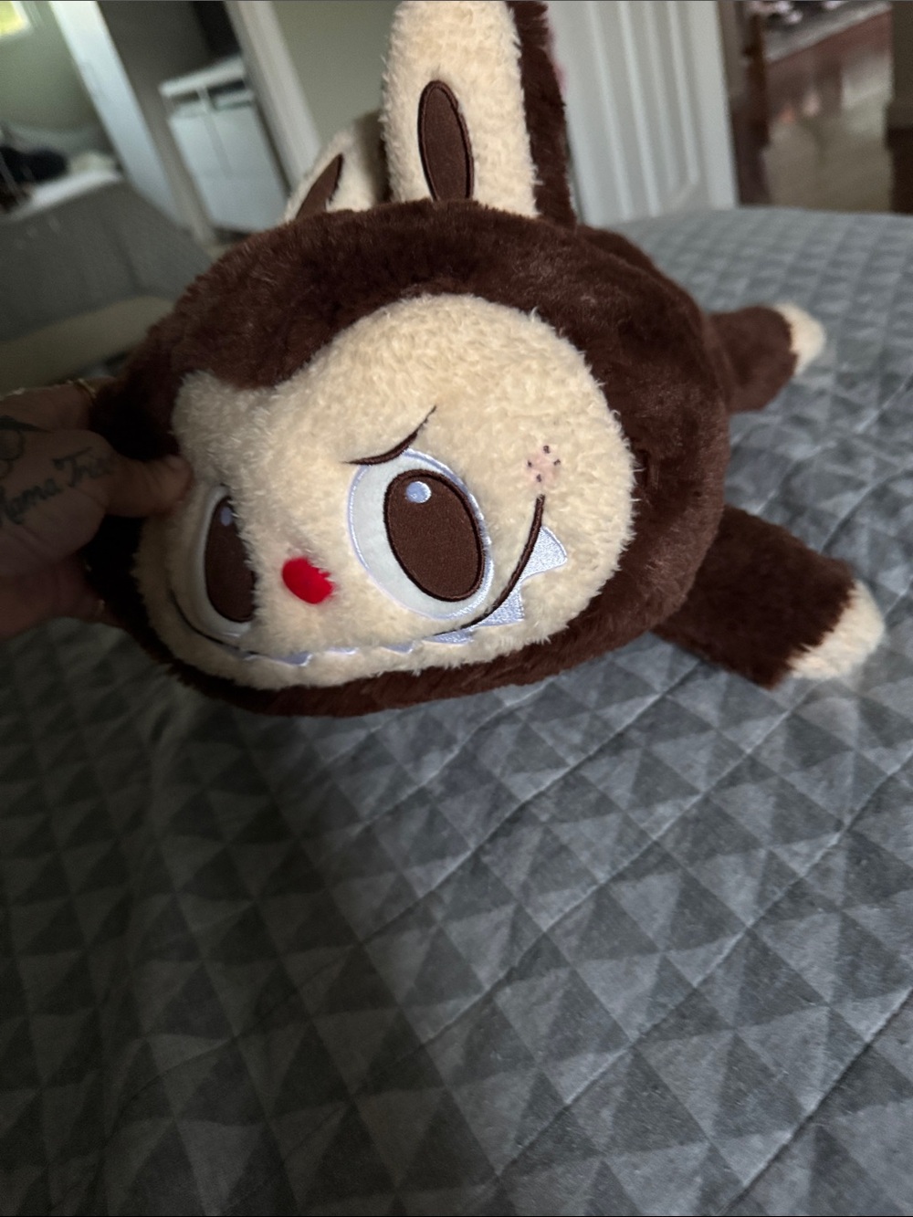 Real Labubu plush pillow doll- Brown and Cream with bar code limited edition